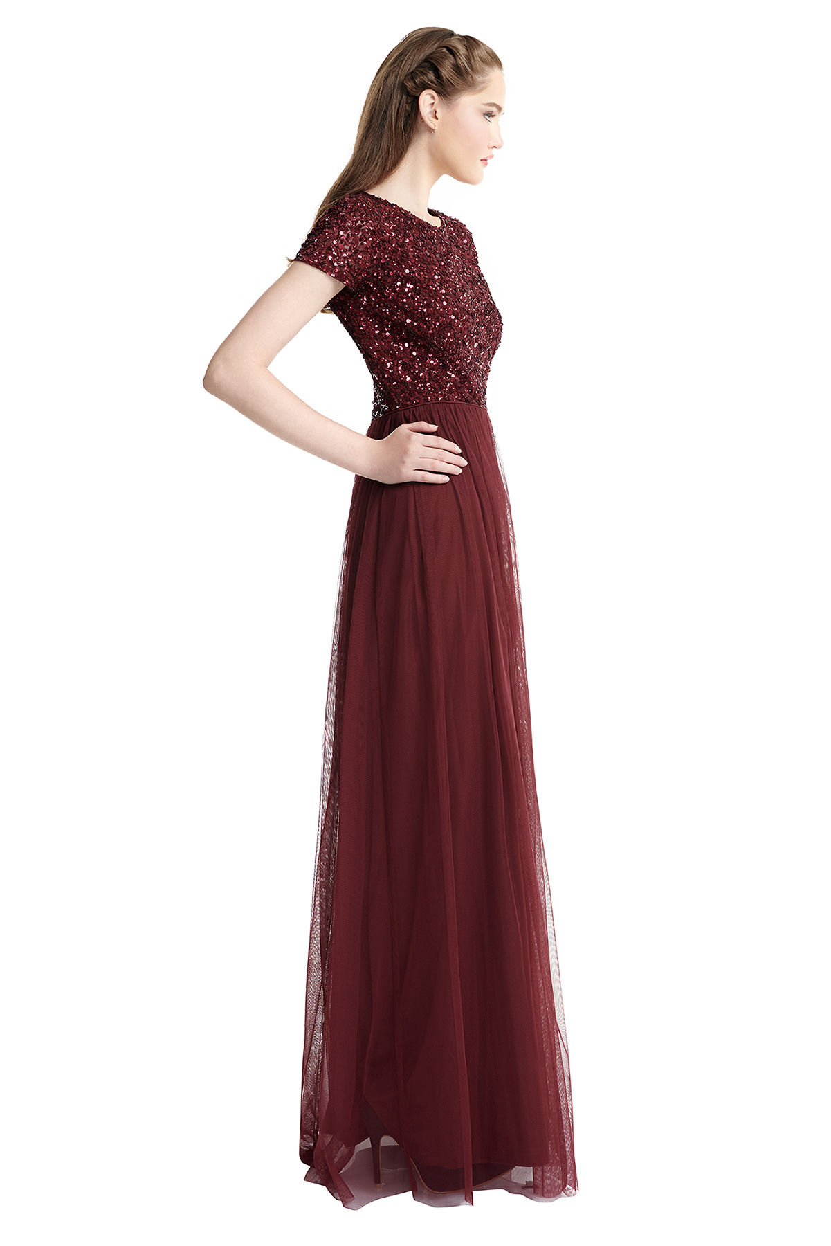 Sequin Tulle Dress Deep Wine